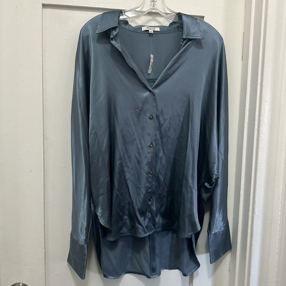 Madewell Shimmering Blue Satin Button Down Shirt